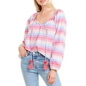 J. Crew | Peasant Top Metallic Pastel Stripe Size Small